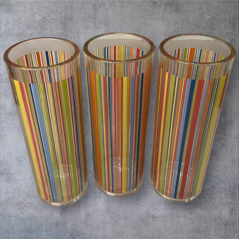 HTF Pottery Barn Al Fresco Tumblers Set of 3 Multicolor Striped Acrylic 7.25in